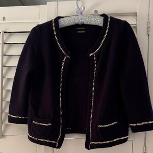 Massimo Dutti Navy women’s Wool Cashmere Blend cropped cardigan with 3/4 sleeves